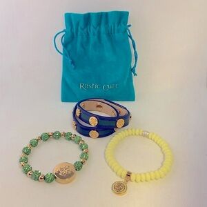 Rustic Cuff Beaded and Leather Wrap Layered Bracelet Set - EUC